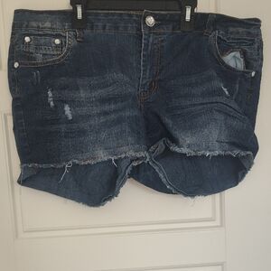 Almost Famous Deep Blue Frayed Jean Shorts